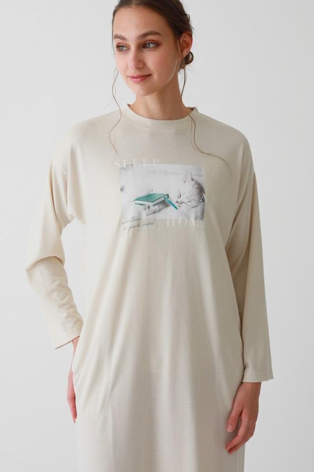 ナルエー/ルームウェア  TR天竺オンプリントキャットワンピース