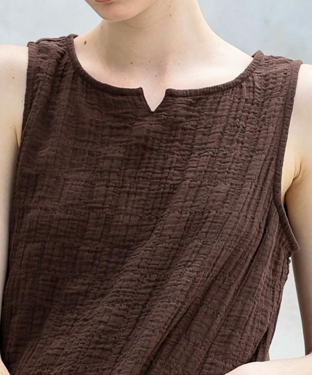 ナルエー（narue）/ルームウェア　 シャーリングダブルガーゼプティ刺繍ノースリーブワンピース_5