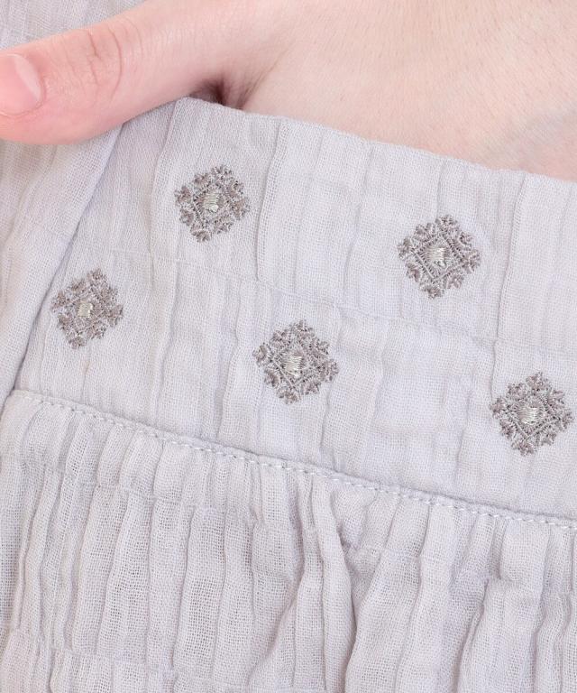 ナルエー（narue）/ルームウェア　 シャーリングダブルガーゼプティ刺繍ノースリーブワンピース_12