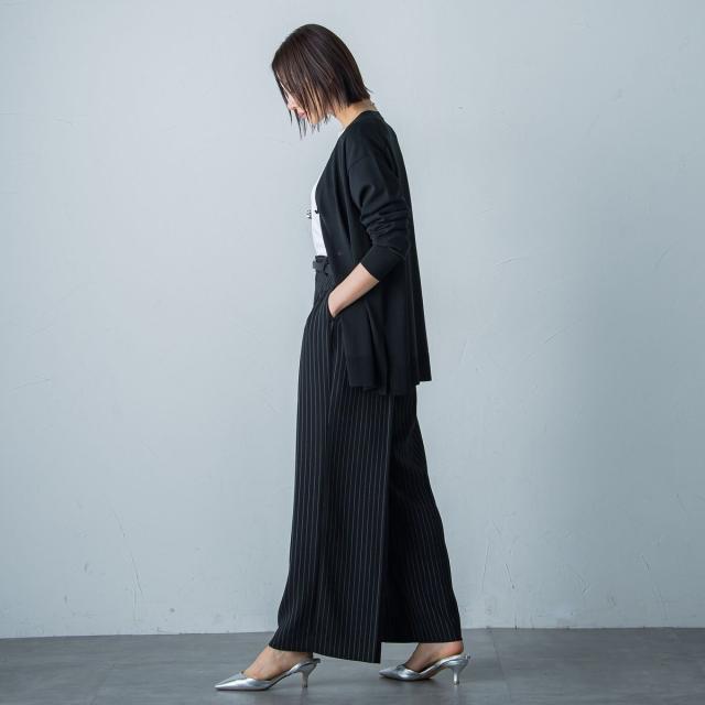 ロートレ　黒ストライプ　40 パンツスーツ 事務服 パンツスーツセット スカートスーツセット レディース 20代30代