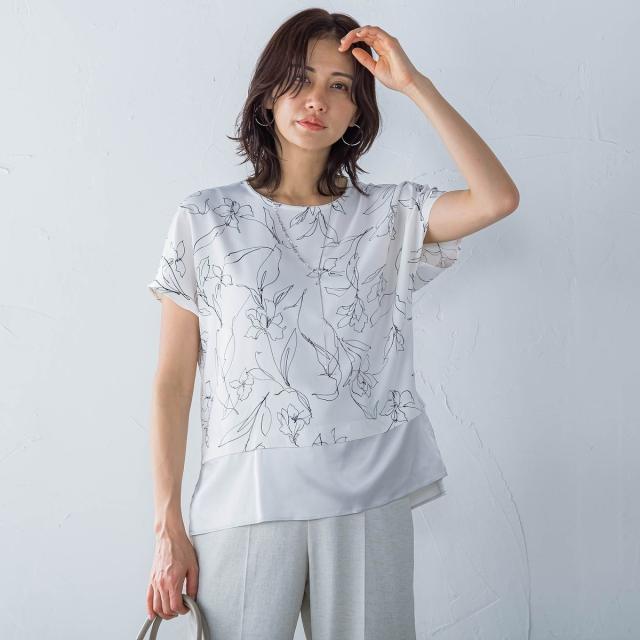 ロートレアモン（LAUTREAMONT）/ラインフラワープリントブラウス≪洗濯機で洗える≫