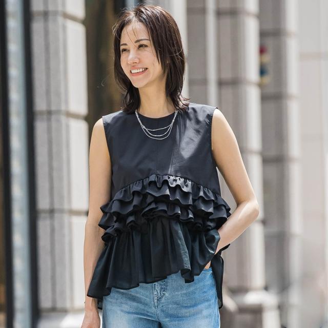 ロートレアモン（LAUTREAMONT）/フリルギャザーノースリーブブラウス≪UV/接触冷感/洗濯機で洗える≫