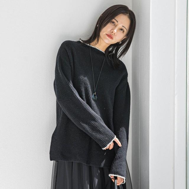 ロートレアモン（LAUTREAMONT）/刺繍トリムハイネックニット≪洗える≫