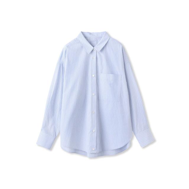 美品 エッセン.ロートレアモン クロップドシャツ ストライプ ブルー コットン ロートレアモン（LAUTREAMONT）/コットンポプリン2WAYストライプシャツ