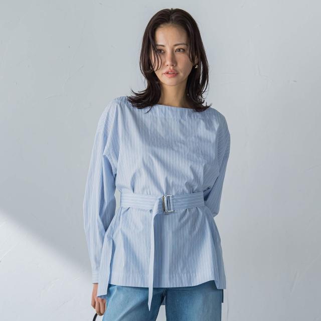 ロートレアモン（LAUTREAMONT）/ボートネックコットンポプリンストライプブラウス