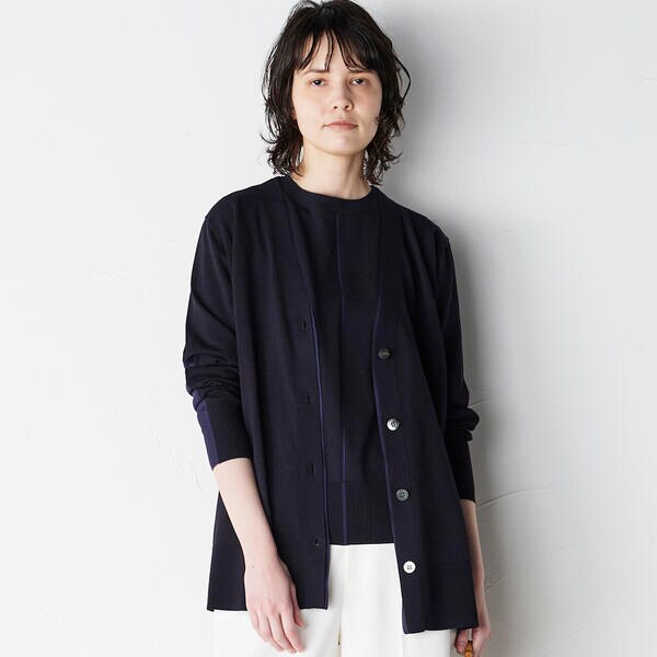 ラエフ（la．f．．．）/異素材切り替えＶネックカーディガン《手洗い可能》の通販は 7,942円