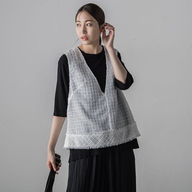 ラエフ（la．f．．．）/リボンジャガードツィードブラウス≪洗濯機で洗える≫