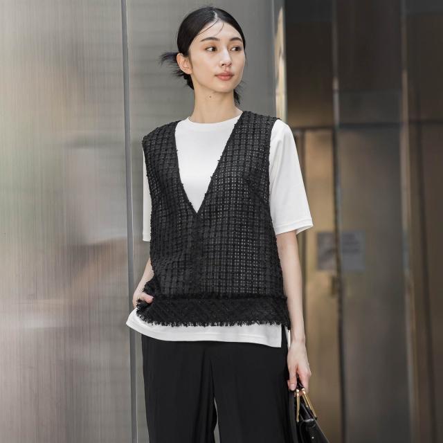 ラエフ（la．f．．．）/リボンジャガードツィードブラウス≪洗濯機で