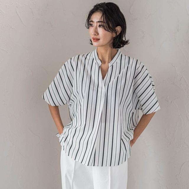 ラエフ（la．f．．．）/半袖ストライプブラウス≪洗濯機で洗える≫