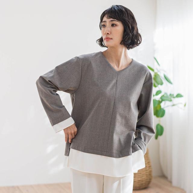 ラエフ（la．f．．．）/ピクシエスタVネックブラウス≪洗濯機で洗える≫