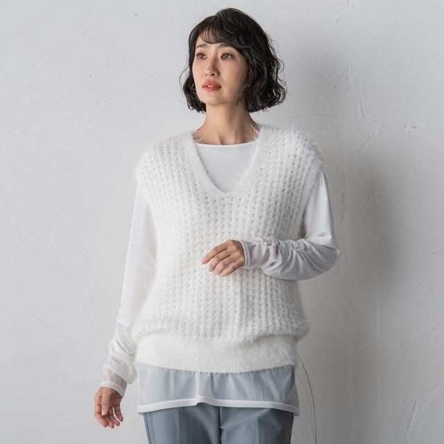 ラエフ（la．f．．．）/透かしフェザーニットジレ