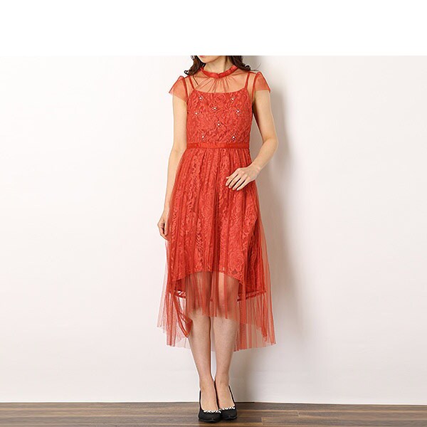 アシール/チュールプリーツレース重ねワンピース 結婚式/セレモニー