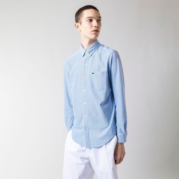 ラコステ（LACOSTE）/クールマックスブレンド鹿の子地ストライプシャツ_4