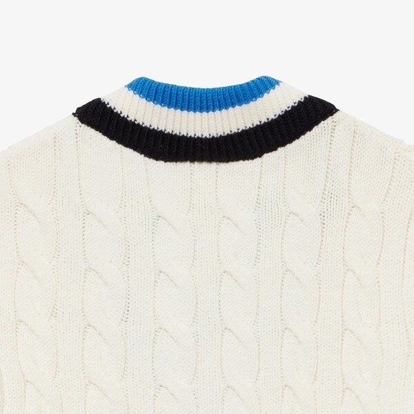 新品 ラコステ LACOSTE ウールブレンド ケーブルセーターアイボリーニット レスポンシブルウールケーブルニットセーター | LACOSTE