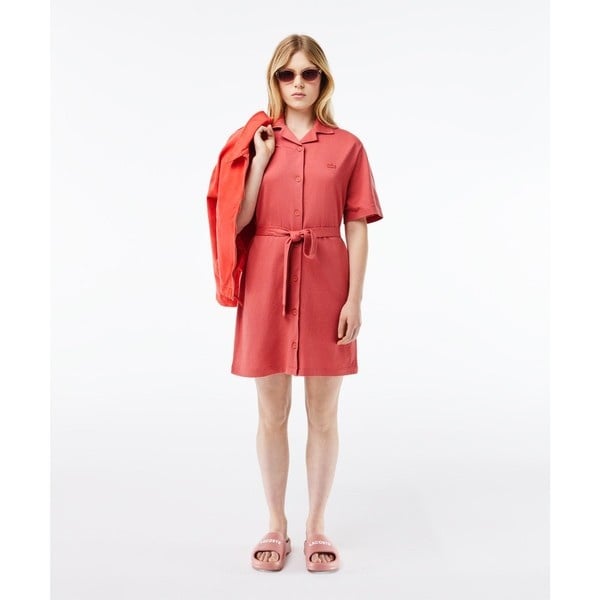 U302/美品 LACOSTE ロングシャツワンピース 鹿の子 38 ピンク U302/美品 LACOSTE ロングシャツワンピース 鹿の子 38 ピンク