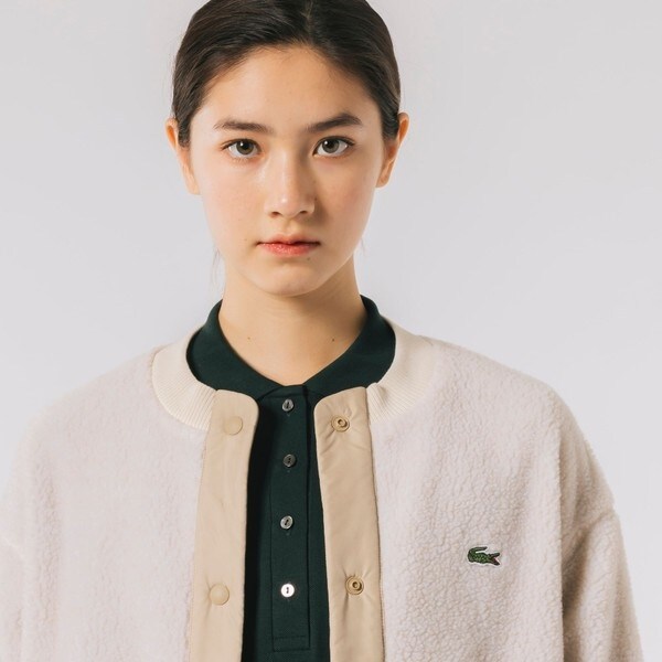 【中古】ラコステ リラックスフィットボアブルゾン フリースジャケット 長袖 ノーカラー 刺繍 BF002J アイボリー 36 ラコステ（LACOSTE）/リラックスフィットボアブルゾンの通販はau PAY