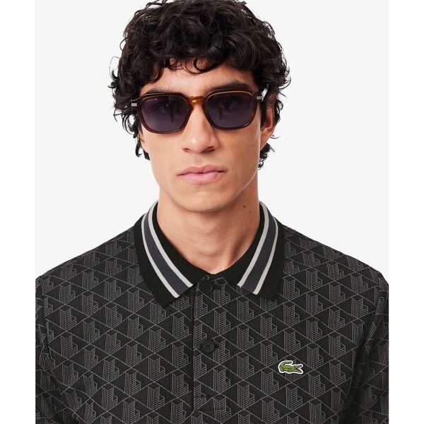 美品 LACOSTE ラコステ モノグラム 半袖ポロシャツ Mサイズ相当 ラコステ LACOSTE モノグラムジャカード半袖ポロシャツ