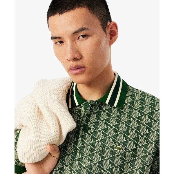 【最終値下げ】【美品】LACOSTE ラコステ モノグラム ポロシャツ ラコステ LACOSTE モノグラムジャカード半袖ポロシャツ （ブルー