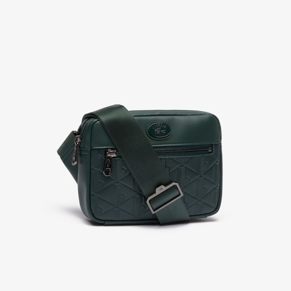 LACOSTE モノグラム レザーモノグラムリポーターバッグ LACOSTE ショルダーバッグ モノグラム レザーモノグラム