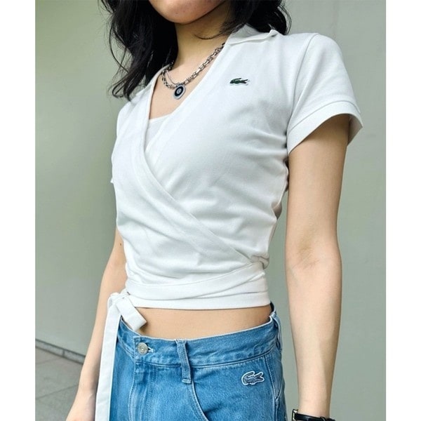 ラコステ（LACOSTE）/ハイストレッチ 鹿の子 ラップフロント クロップド丈半袖ポロシャツ