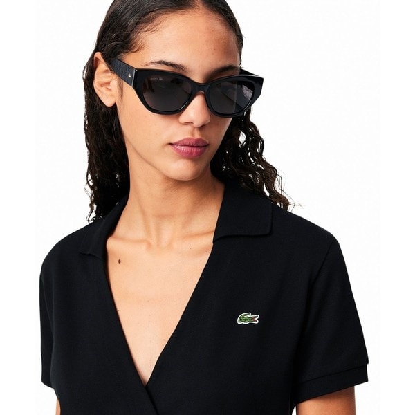 lacoste ハイストレッチ鹿の子ラップフロント クロップド丈半袖ポロシャツ セール】ハイストレッチ 鹿の子 ラップフロント クロップド丈
