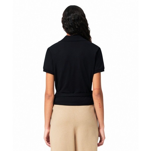 LACOSTE / ラコステ ハイストレッチ 鹿の子 ラップフロント クロップド丈半袖ポロシャツ セール】ハイストレッチ 鹿の子 ラップフロント クロップド丈