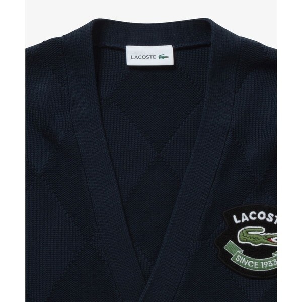 ラコステ（LACOSTE）/トーナルアーガイル柄 Vネックコットンニットカーディガン