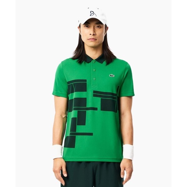 ラコステ（LACOSTE）/UPF50＋ UVカット 『ノバク・ジョコビッチ』コートプリントウルトラドライ 半袖ポロシャツ
