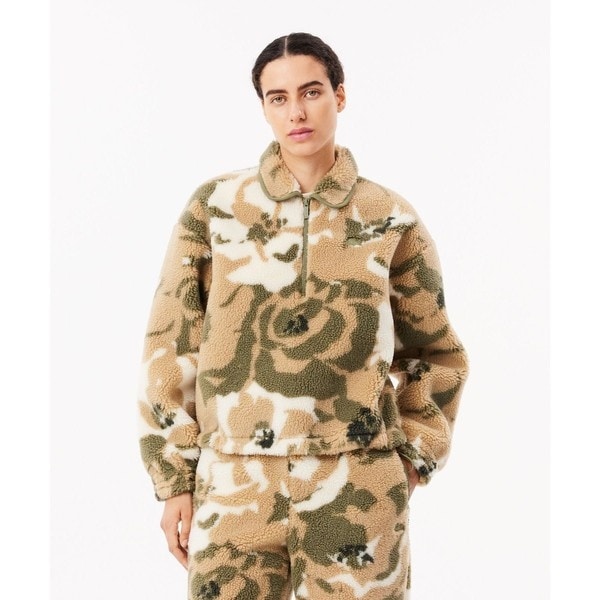 ラコステ（LACOSTE）/フローラル柄 ハーフジップ ボアフリースプルオーバー トレーナー