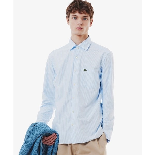 ラコステ（LACOSTE）/消臭 速乾 UVカット コットン×リサイクルポリエステル ストライプ 長袖レギュラーカラーシャツ