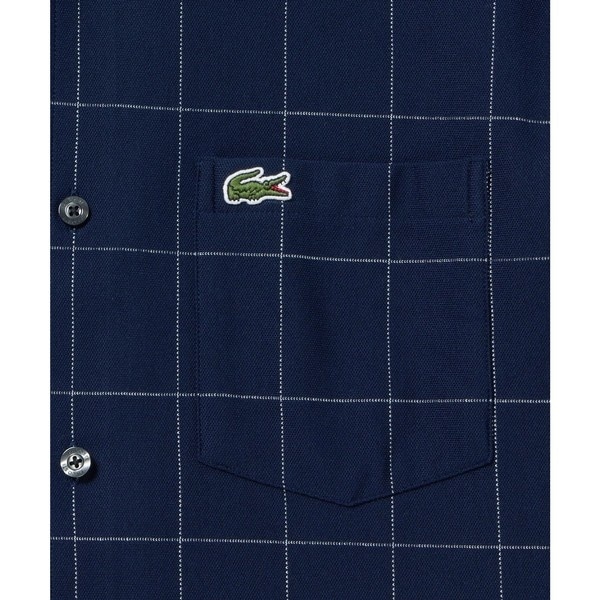 メンズ LACOSTE ラコステ　コットン　ボタンダウン　長袖シャツ　薄手　濃ネイビー