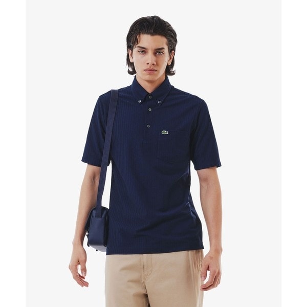 ラコステ（LACOSTE）/鹿の子地切り替え同色ストライプボタンダウンポロシャツ
