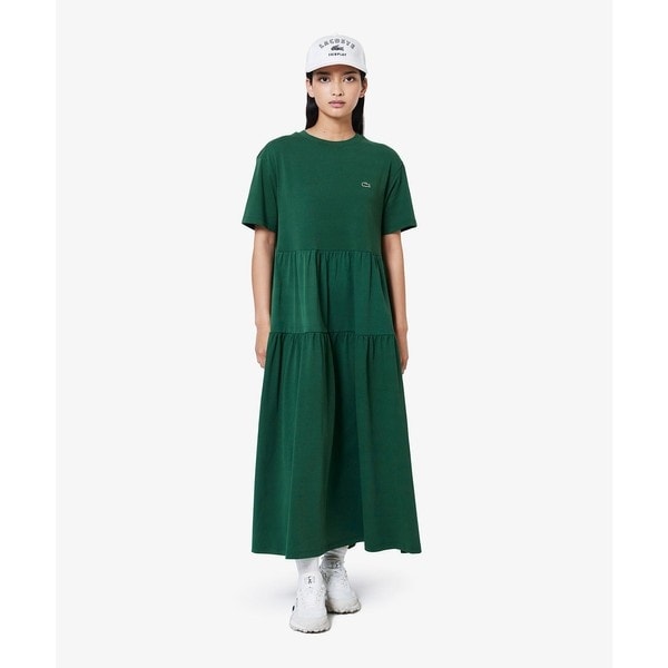 ラコステ ティアード ロング ワンピース カットソー コットンドレス マキシ丈 ラコステ（LACOSTE）/ティアード切り替え コットンドレス マキシ丈