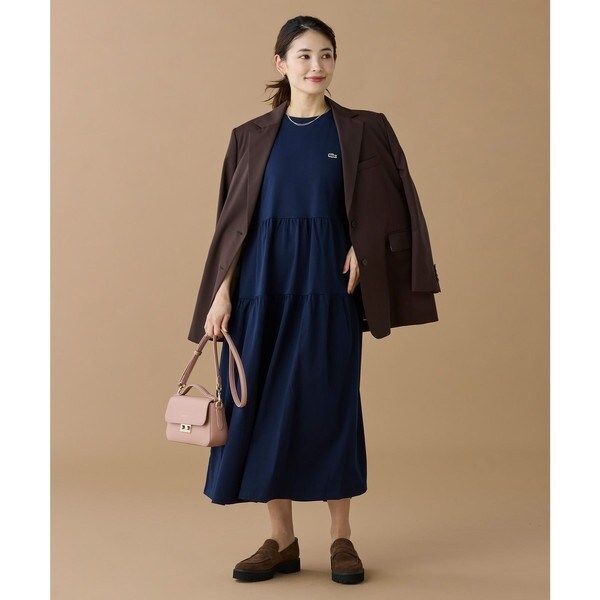 ラコステ（LACOSTE）/ティアード切り替え コットンドレス マキシ丈