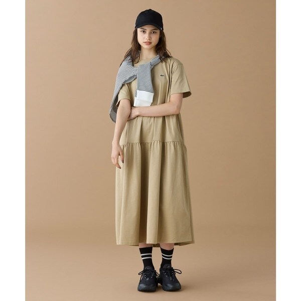 ラコステ（LACOSTE）/ティアード切り替え コットンドレス マキシ丈