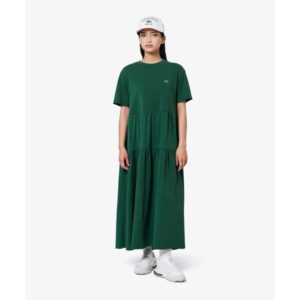 ラコステ（LACOSTE）/ティアード切り替え コットンドレス マキシ丈