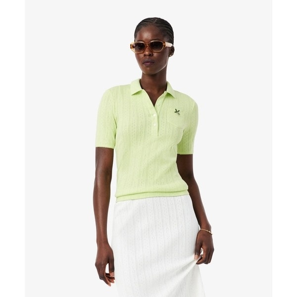 ラコステ（LACOSTE）/レース調 リボン付き ポインテルニット 半袖ポロシャツ_2