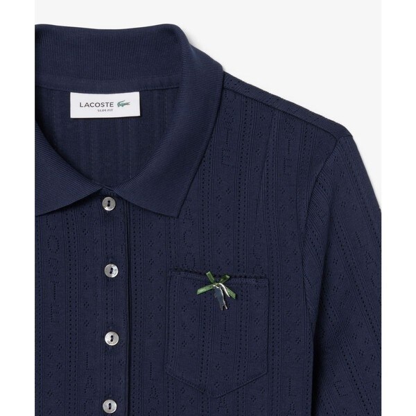 ラコステ（LACOSTE）/レース調 リボン付き ポインテルニット 半袖ポロシャツ_6