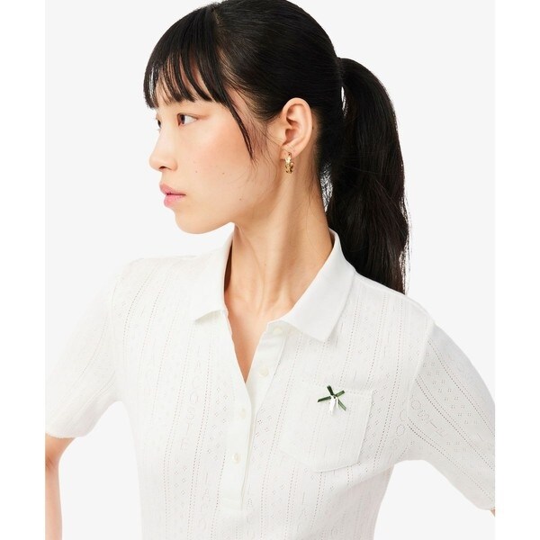 ラコステ（LACOSTE）/レース調 リボン付き ポインテルニット 半袖ポロシャツ_9