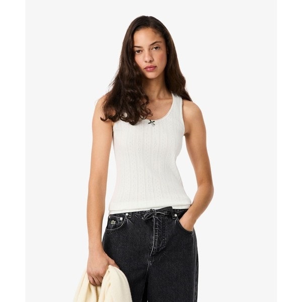 ラコステ（LACOSTE）/レース調 ポワンテルニット リボンタンクトップ