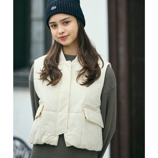 ラコステ（LACOSTE）/クロップド丈 撥水 THERMORE中綿 ジップアップベスト