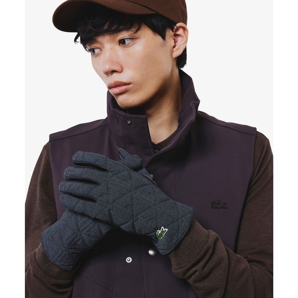 ラコステ（LACOSTE）/モノグラムキルティングレザーコンビグローブ