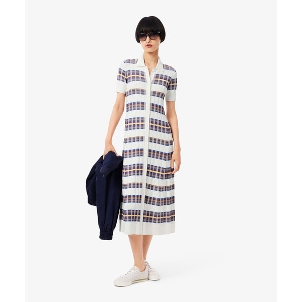 ラコステ（LACOSTE）/リブニットマルチカラーシャツドレス