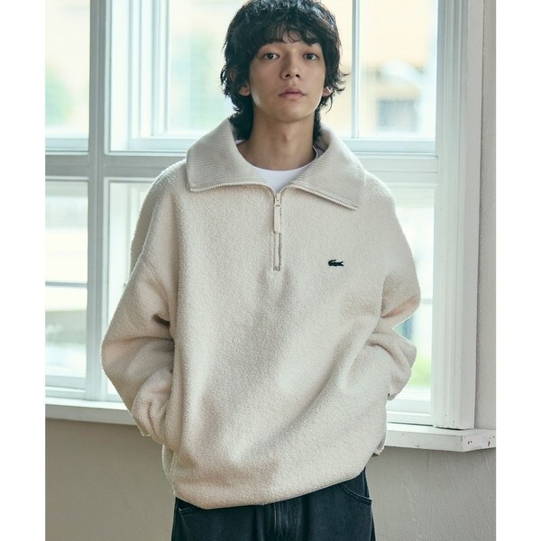 ラコステ（LACOSTE）/ハイネックハーフジップ オーバーサイズブークレフリースブルゾン_4