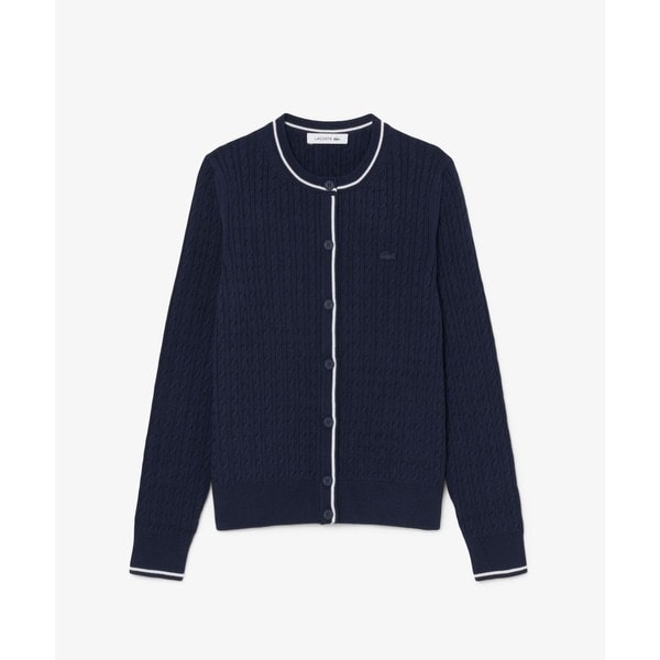 ラコステ（LACOSTE）/配色ライン入りケーブルニットカーディガン