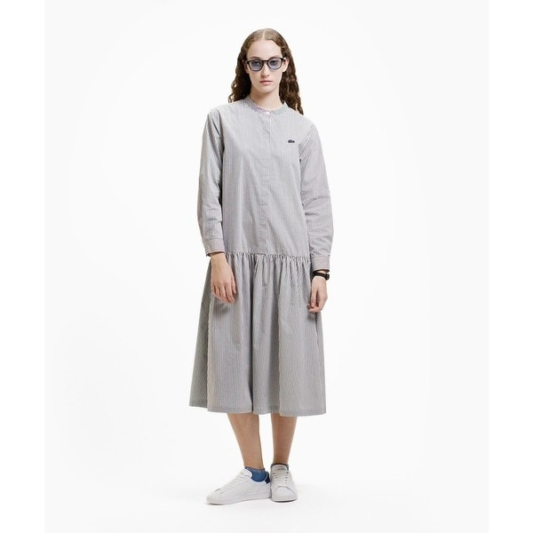 ラコステ（LACOSTE）/バンドカラーロングシャツドレス / ストライプシャツワンピース_3