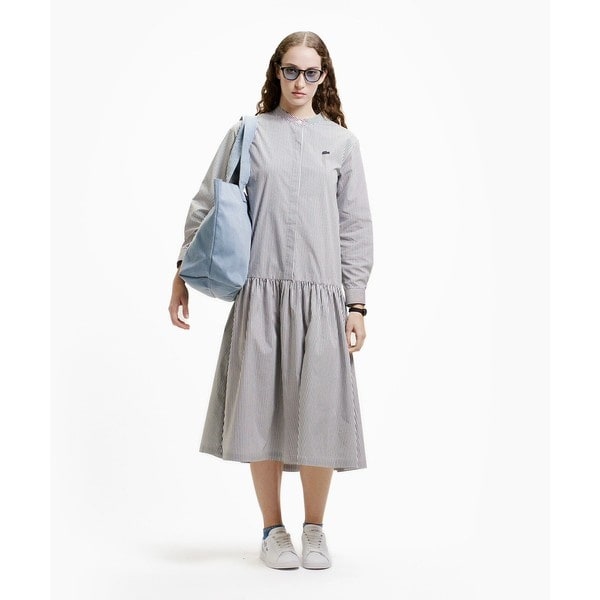 ラコステ（LACOSTE）/バンドカラーロングシャツドレス / ストライプシャツワンピース_8