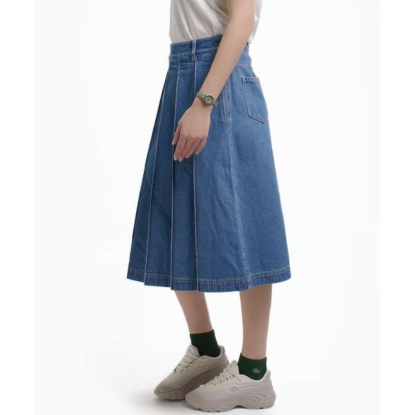 ラコステ（LACOSTE）/アシンメトリーデニムプリーツラップスカート_15