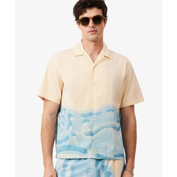 ラコステ（LACOSTE）/ストライプ&amp;ワニグラフィック オープンカラーシャツ