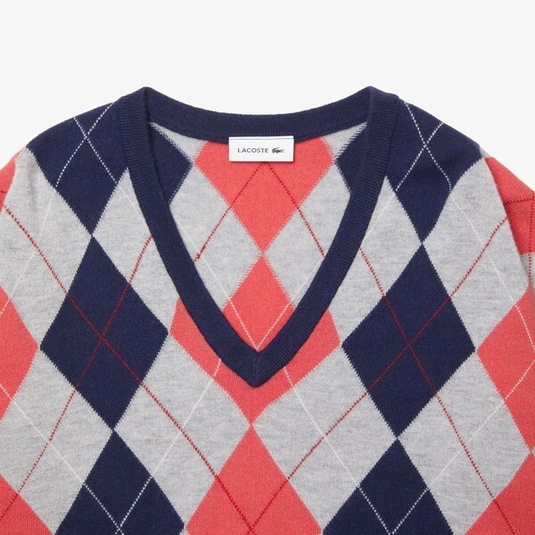 ラコステ/メリノエクストラファインアーガイルVネックニットセーター